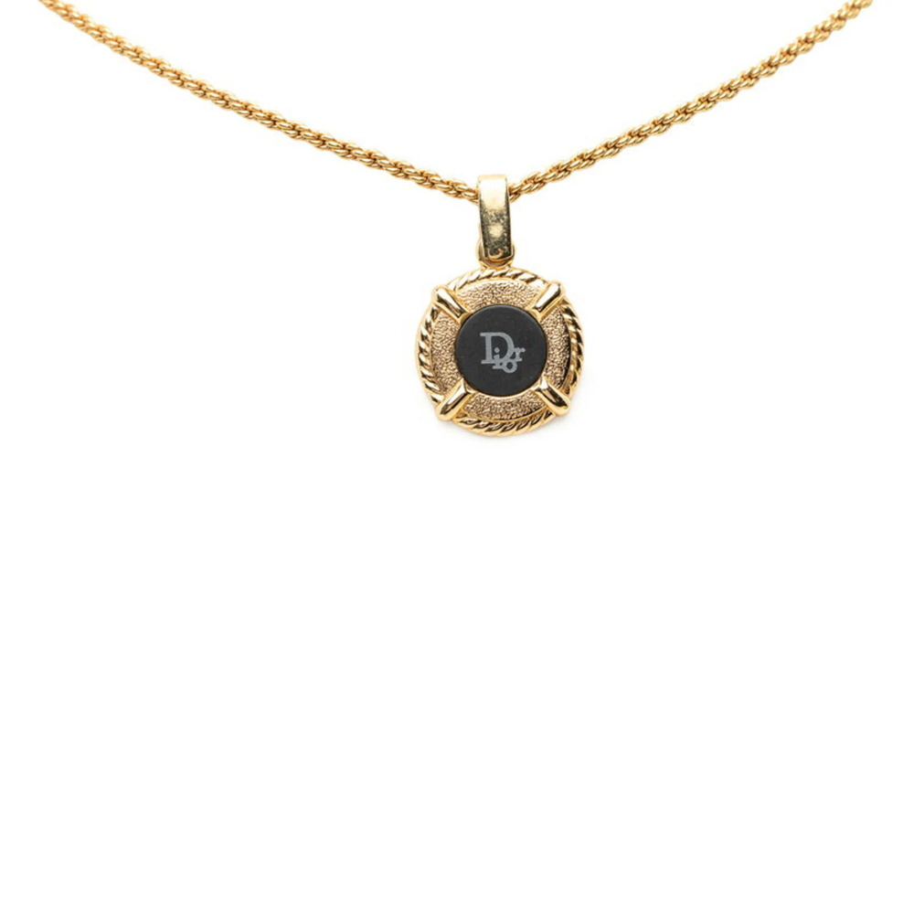 Christian Dior Dior Logo Necklace, Gold with Black Plating, Women's